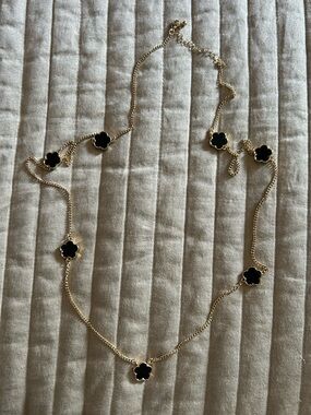 Gold Chain Necklace with Black Clover Accent